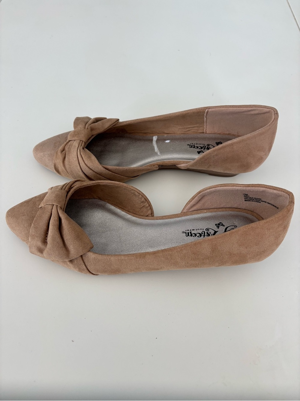 Self Esteem Women's Bow-Front Tan Suede Flats
